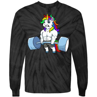 Unicorn Lifting Weights Tie-Dye Long Sleeve Shirt