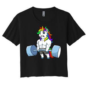 Unicorn Lifting Weights Women's Crop Top Tee