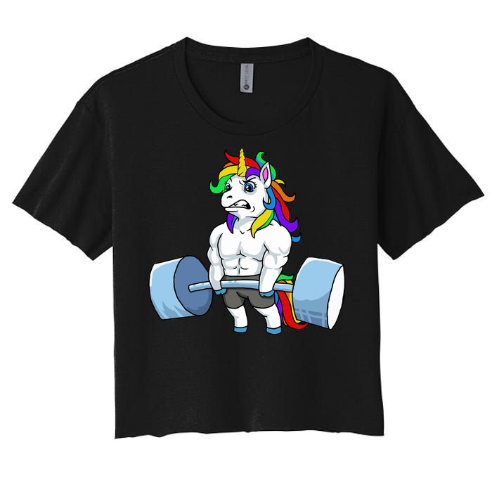 Unicorn Lifting Weights Women's Crop Top Tee