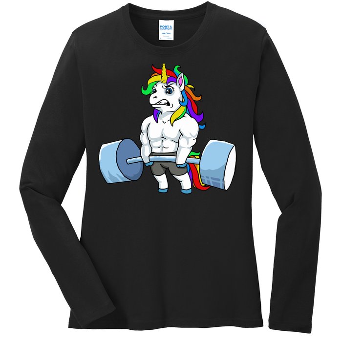 Unicorn Lifting Weights Ladies Long Sleeve Shirt