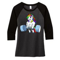 Unicorn Lifting Weights Women's Tri-Blend 3/4-Sleeve Raglan Shirt