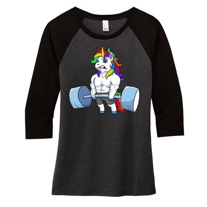 Unicorn Lifting Weights Women's Tri-Blend 3/4-Sleeve Raglan Shirt