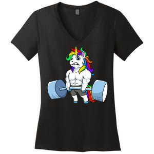 Unicorn Lifting Weights Women's V-Neck T-Shirt