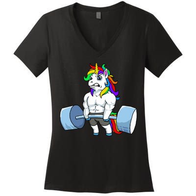 Unicorn Lifting Weights Women's V-Neck T-Shirt