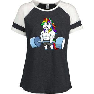 Unicorn Lifting Weights Enza Ladies Jersey Colorblock Tee