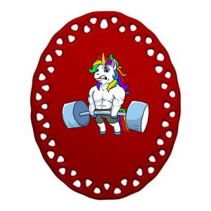 Unicorn Lifting Weights Ceramic Oval Ornament