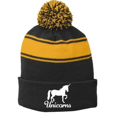 Unicorn Logo Stripe Pom Pom Beanie