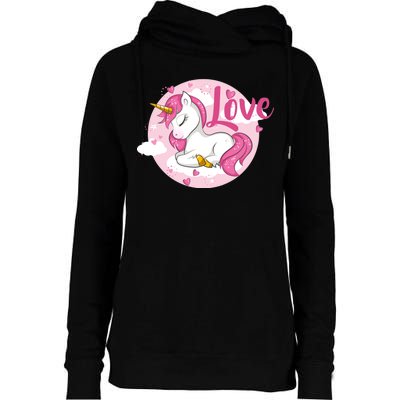 Unicorn Love  Womens Funnel Neck Pullover Hood