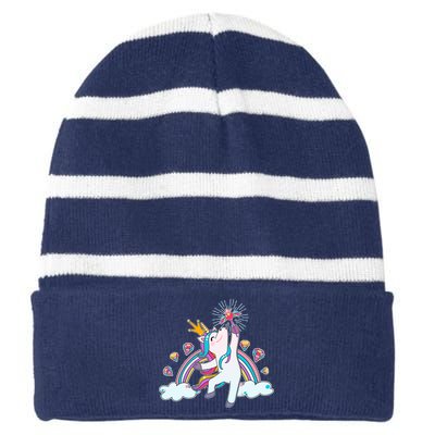 Unicorn Magic Striped Beanie with Solid Band