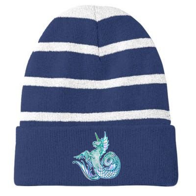 Unicorn Mermaid Hippocampus Striped Beanie with Solid Band