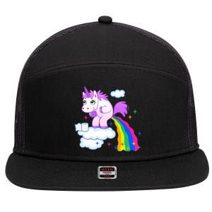 Unicorn Pooping A Rainbow 7 Panel Mesh Trucker Snapback Hat