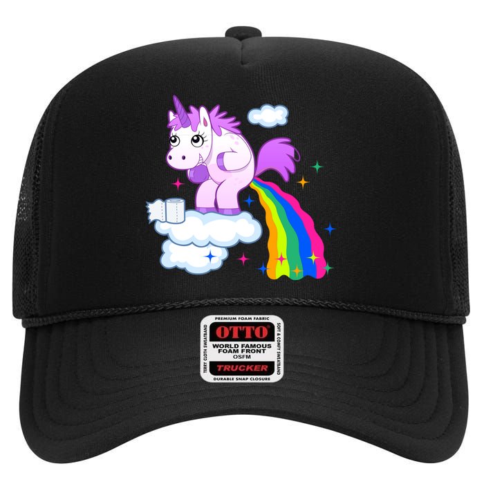 Unicorn Pooping A Rainbow High Crown Mesh Back Trucker Hat