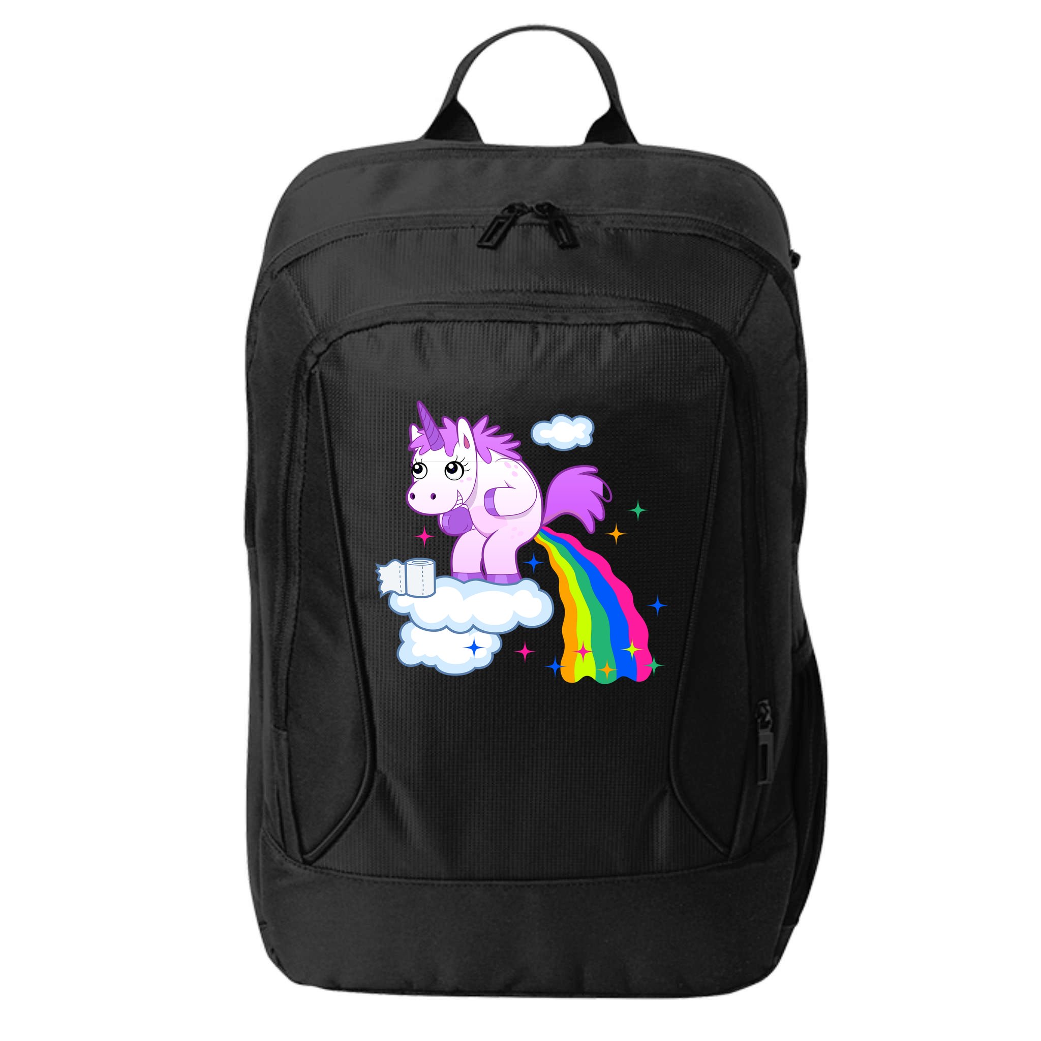 Unicorn Pooping A Rainbow City Backpack