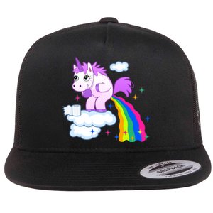 Unicorn Pooping A Rainbow Flat Bill Trucker Hat