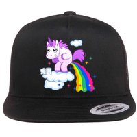 Unicorn Pooping A Rainbow Flat Bill Trucker Hat