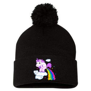 Unicorn Pooping A Rainbow Pom Pom 12in Knit Beanie