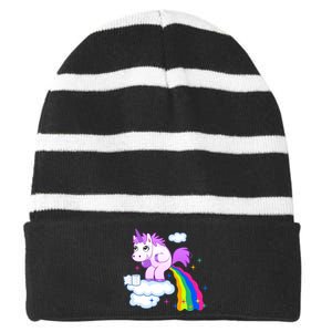 Unicorn Pooping A Rainbow Striped Beanie with Solid Band