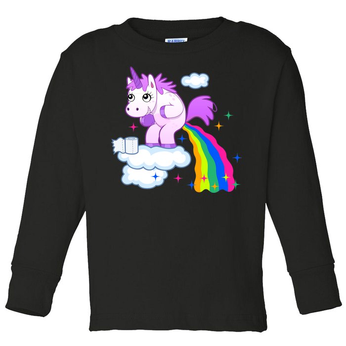 Unicorn Pooping A Rainbow Toddler Long Sleeve Shirt