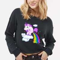 Unicorn Pooping A Rainbow Cropped Pullover Crew