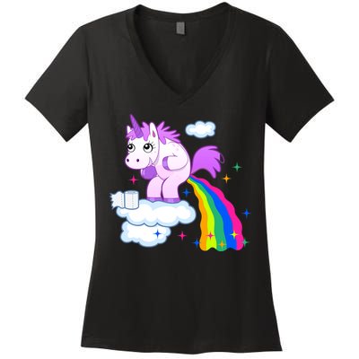 Unicorn Pooping A Rainbow Women's V-Neck T-Shirt