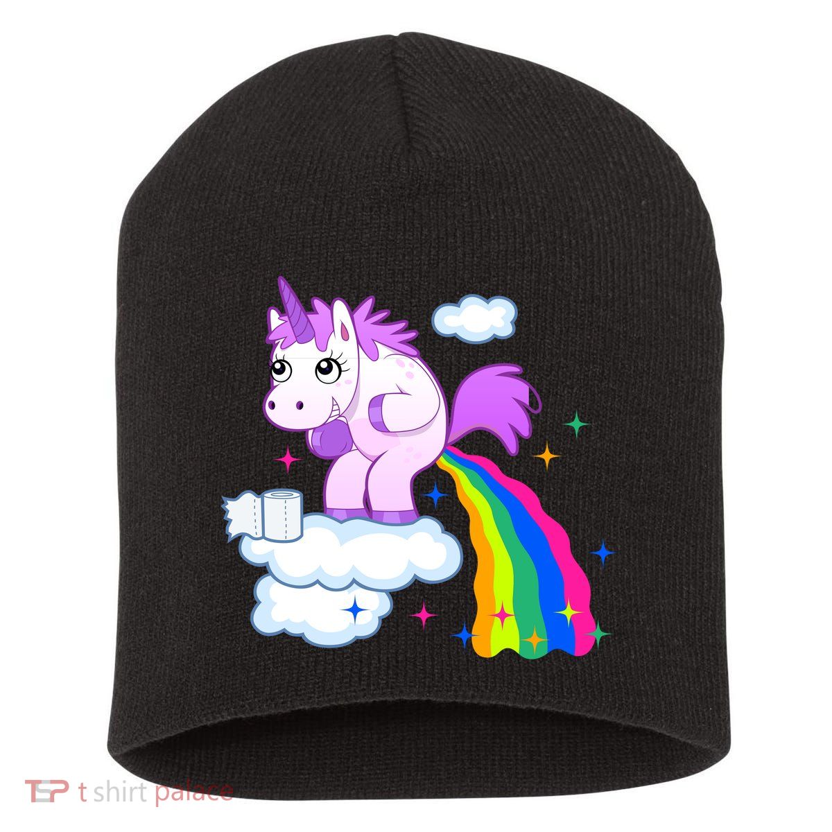 Unicorn Pooping A Rainbow Short Acrylic Beanie