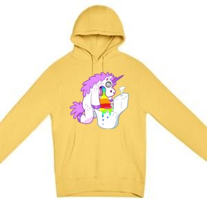 Unicorn Pukes Rainbow In The Toilet Premium Pullover Hoodie