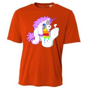 Unicorn Pukes Rainbow In The Toilet Cooling Performance Crew T-Shirt