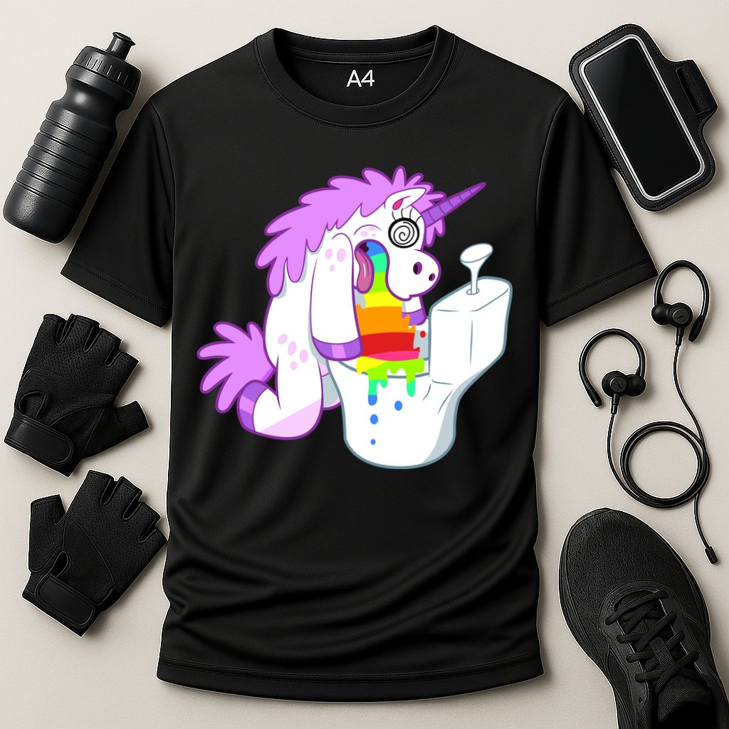 Unicorn Pukes Rainbow In The Toilet Performance Shirt