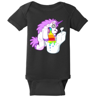 Unicorn Pukes Rainbow In The Toilet Baby Bodysuit