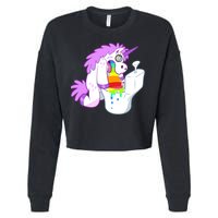Unicorn Pukes Rainbow In The Toilet Cropped Pullover Crew