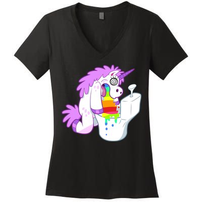 Unicorn Pukes Rainbow In The Toilet Women's V-Neck T-Shirt