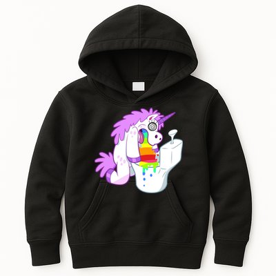 Unicorn Pukes Rainbow In The Toilet Kids Hoodie