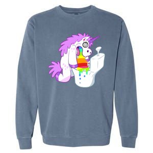 Unicorn Pukes Rainbow In The Toilet Garment-Dyed Sweatshirt