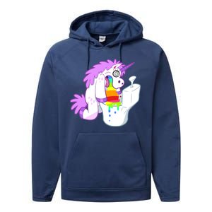 Unicorn Pukes Rainbow In The Toilet Performance Fleece Hoodie