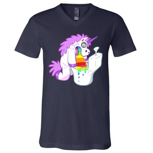 Unicorn Pukes Rainbow In The Toilet V-Neck T-Shirt