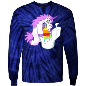 Unicorn Pukes Rainbow In The Toilet Tie-Dye Long Sleeve Shirt