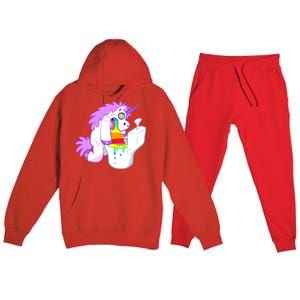 Unicorn Pukes Rainbow In The Toilet Premium Hooded Sweatsuit Set