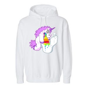 Unicorn Pukes Rainbow In The Toilet Garment-Dyed Fleece Hoodie