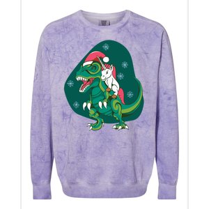 Unicorn Ridding Dinosaur Christmas Colorblast Crewneck Sweatshirt