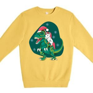 Unicorn Ridding Dinosaur Christmas Premium Crewneck Sweatshirt