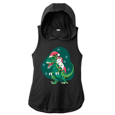 Unicorn Ridding Dinosaur Christmas Ladies PosiCharge Tri-Blend Wicking Draft Hoodie Tank