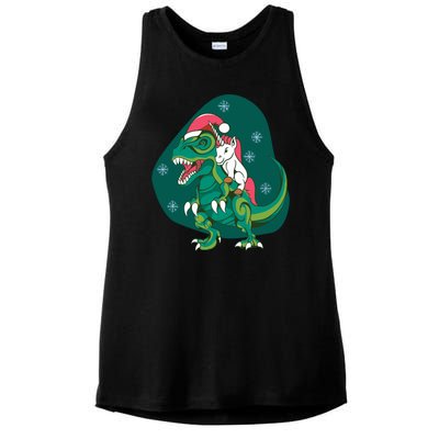 Unicorn Ridding Dinosaur Christmas Ladies PosiCharge Tri-Blend Wicking Tank