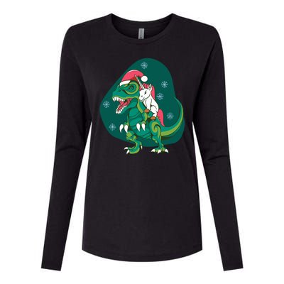 Unicorn Ridding Dinosaur Christmas Womens Cotton Relaxed Long Sleeve T-Shirt