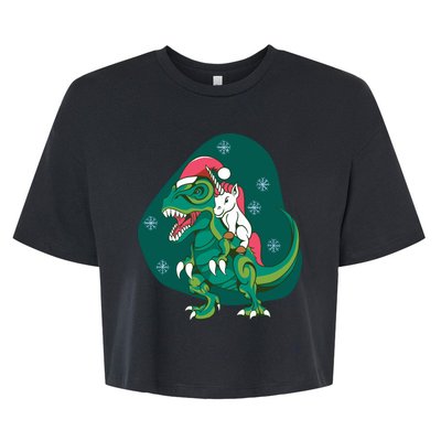 Unicorn Ridding Dinosaur Christmas Bella+Canvas Jersey Crop Tee