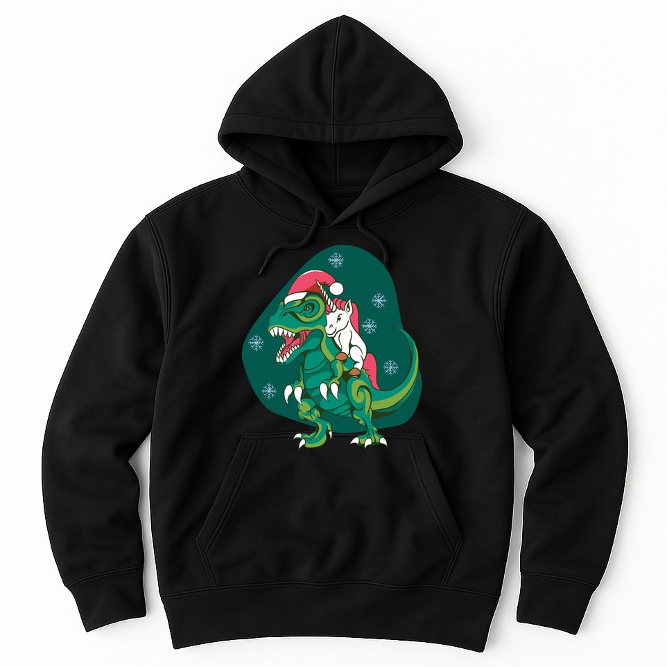 Unicorn Ridding Dinosaur Christmas Hoodie