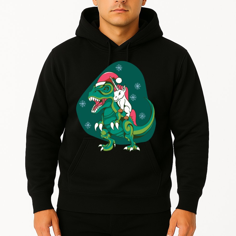 Unicorn Ridding Dinosaur Christmas Hoodie