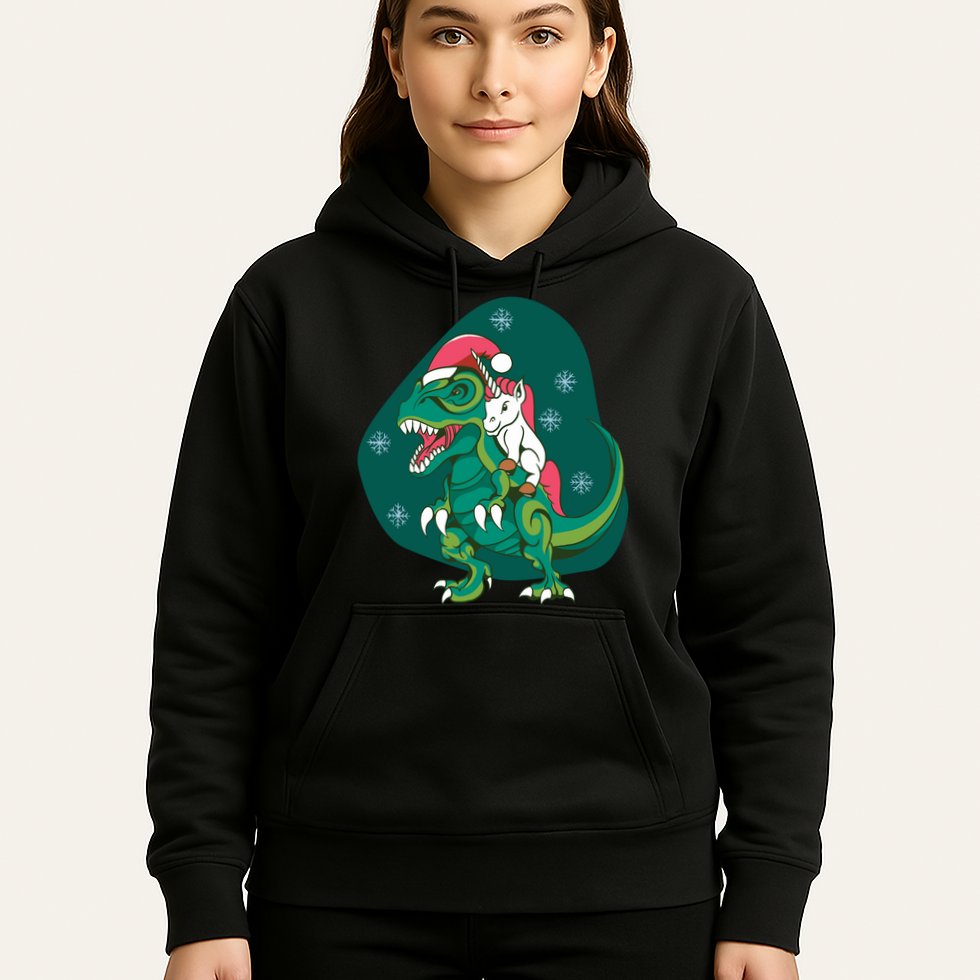 Unicorn Ridding Dinosaur Christmas Hoodie