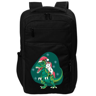 Unicorn Ridding Dinosaur Christmas Impact Tech Backpack