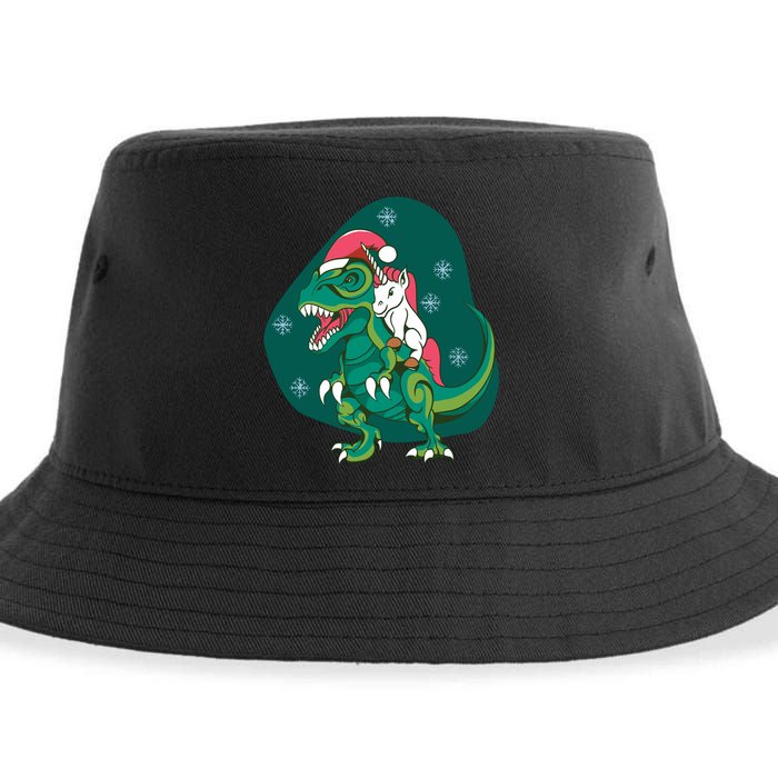Unicorn Ridding Dinosaur Christmas Sustainable Bucket Hat
