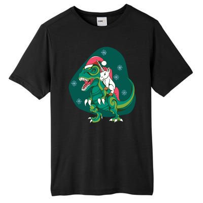 Unicorn Ridding Dinosaur Christmas Tall Fusion ChromaSoft Performance T-Shirt